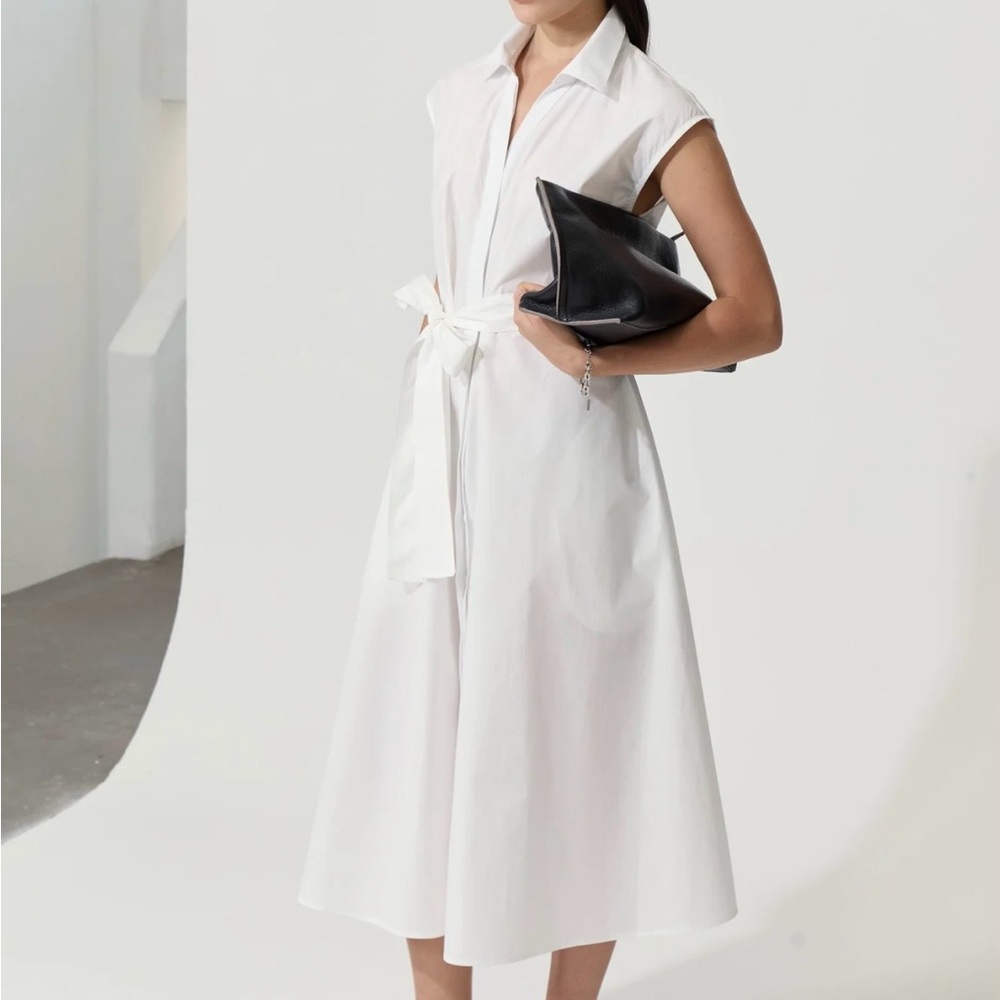DELUC Imola Poplin Shirt Dress Sleeveless Belted A-Line Midi Size M NWT
